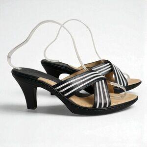 🆕  Söfft VESTA Black & White Striped Cross-Strap Heeled Sandals Size 8.5